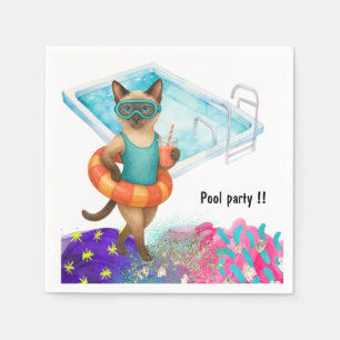 Serviette En Papier Le chat est à la piscine pour une fête au bord de 