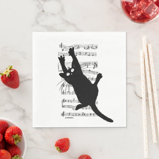 Serviette En Papier Le chat s'accroche aux notes de musique (En situation)
