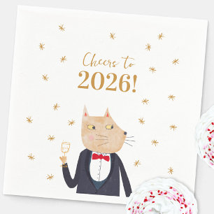 Serviette En Papier Le chat trinque à la nouvelle année 2026