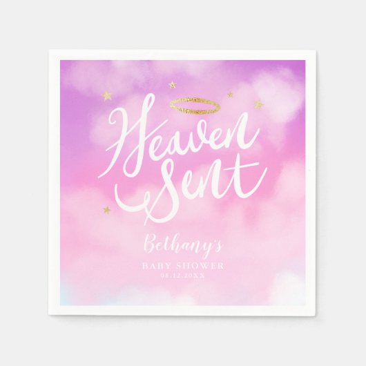 Serviette En Papier Le ciel a envoyé un Baby shower élégant rose (Devant)