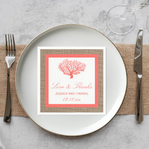 Serviette En Papier Le Corail Sur Burlap Boho Beach Wedding Collection