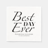 Serviette En Papier Le meilleur jour moderne | Mariage noir et blanc (Devant)