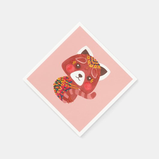 Serviette En Papier Le mignon Panda Rouge (Coin)