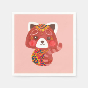 Serviette En Papier Le panda rouge mignon