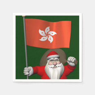 Serviette En Papier Le Père Noël Avec L'Ensigne De Hong Kong