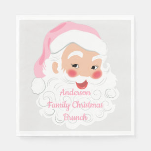 Serviette En Papier Le Père Noël en Casquette rose Noël