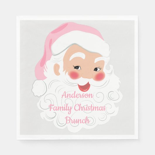 Serviette En Papier Le Père Noël en Casquette rose Noël (Devant)