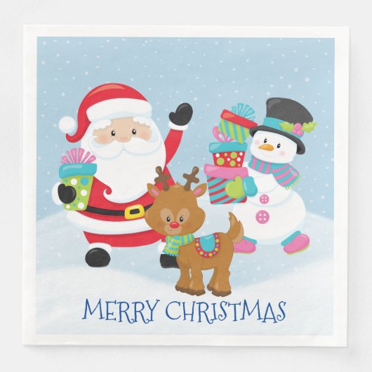 Serviette En Papier Le Père Noël Et Ses Amis Papier Napkins (Devant)
