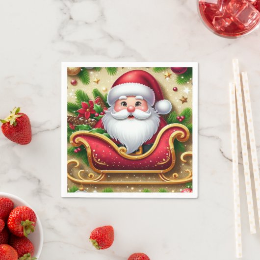 Serviette En Papier Le Père Noël Festif à Sleigh (En situation)