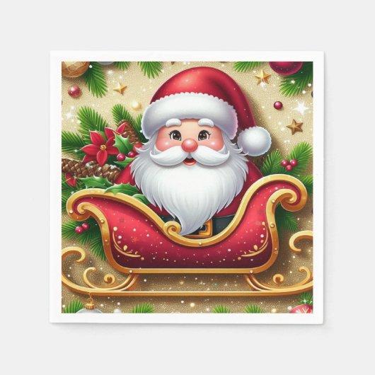 Serviette En Papier Le Père Noël Festif à Sleigh (Devant)