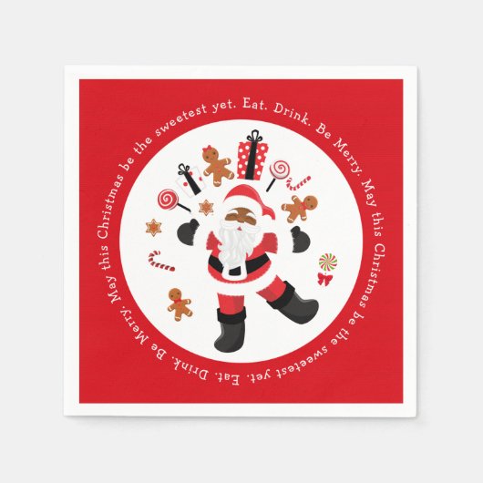 Serviette En Papier Le Père Noël Noir Mange. Boisson. Sois Joyeux ! (Devant)