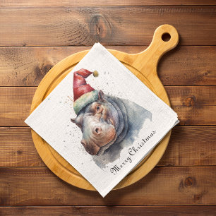 Serviette En Papier Le petit hippopotame du Père Noël, personnalisé