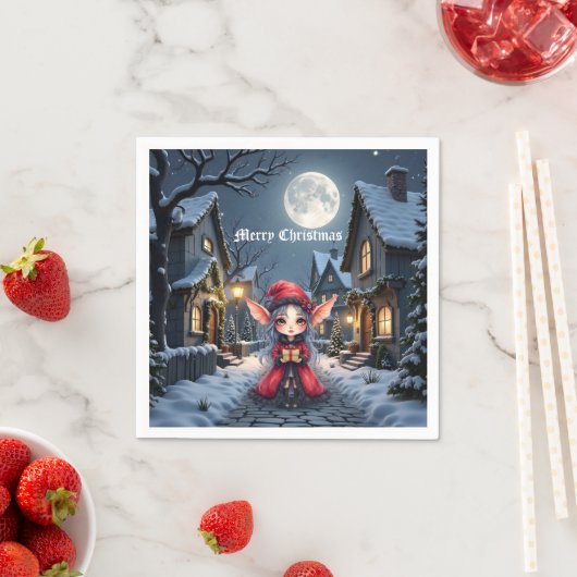 Serviette En Papier Le Petit Messager de Noël. (En situation)