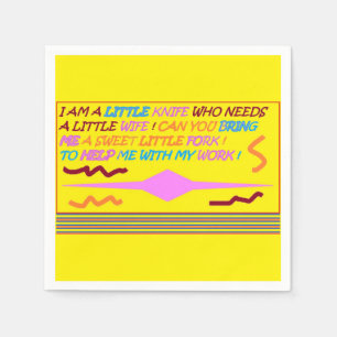 Serviette En Papier Le poème drôle Little Knife couleurs citron orange