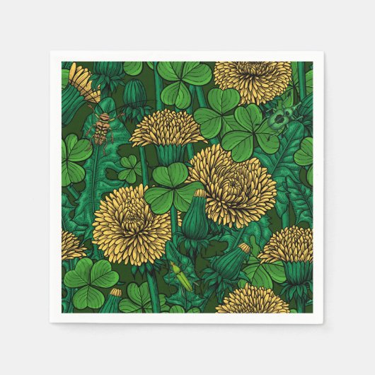 Serviette En Papier Le pré en vert et jaune (Devant)