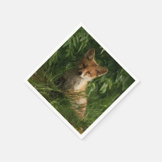 Serviette En Papier Le renard mignon dans une forêt verte Photo (Coin)