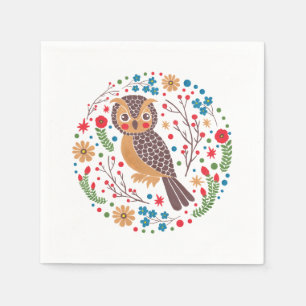 Serviette En Papier Le rétro hibou à cornes