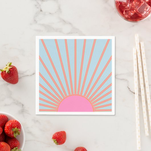 Serviette En Papier Le Soleil 02 Retro Soleil Rose Et Bleu Soleil (En situation)