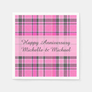Serviette En Papier Le tartan gris rose   de plaid ajoutent votre nom