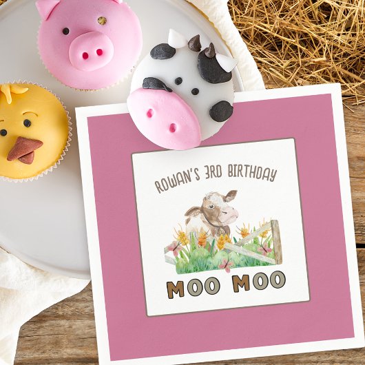 Serviette En Papier Le thème de la ferme Vache Moo Moo Anniversaire de