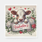 Serviette En Papier Le veau de Saint Valentin avec arrangement floral (Devant)
