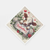 Serviette En Papier Le veau de Saint Valentin avec arrangement floral (Coin)