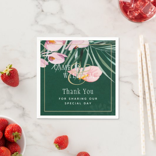 Serviette En Papier LeahG Mariage botanique vert tropical (En situation)