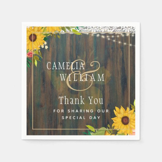 Serviette En Papier LeahG Tournesols rustiques Luminaires en dentelle (Devant)