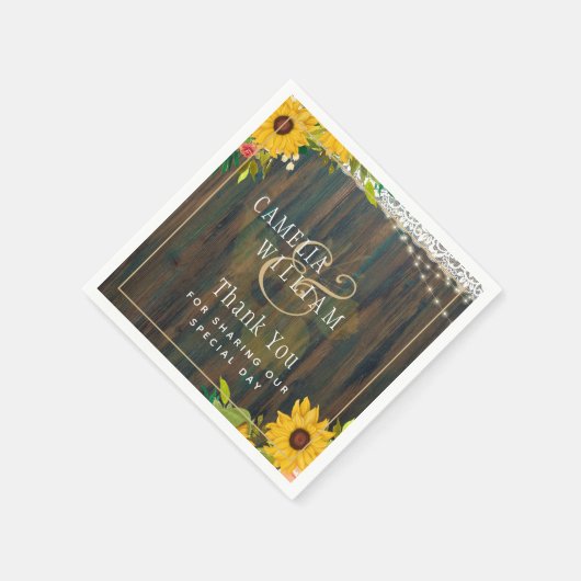 Serviette En Papier LeahG Tournesols rustiques Luminaires en dentelle (Coin)