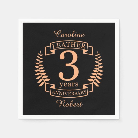 Serviette En Papier Leather 3 ans mariage anniversaire (Devant)