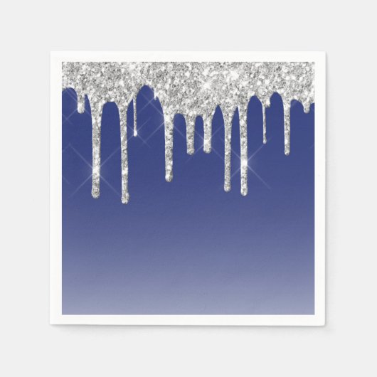 Serviette En Papier Lecteurs de Parties scintillant bleu argent modern (Devant)