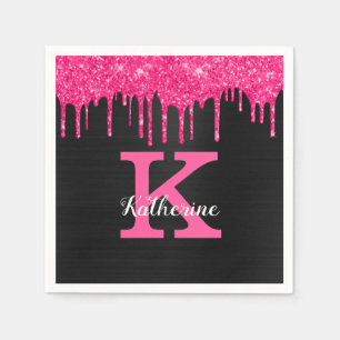 Serviette En Papier Lecteurs de Parties scintillant noire rose-chaud p