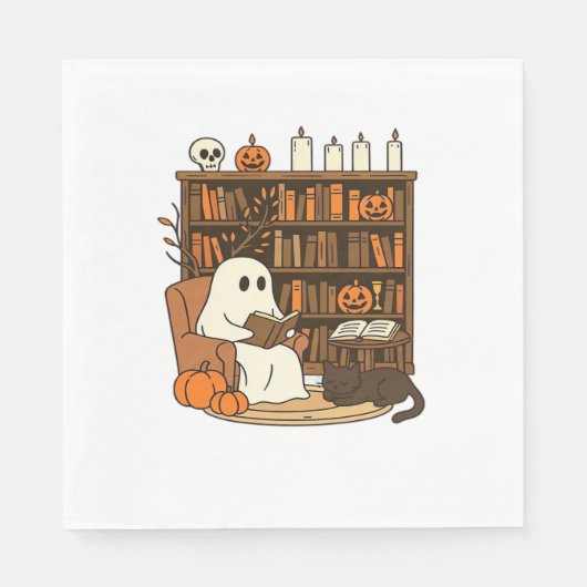 Serviette En Papier Lecture de fantôme dans la bibliothèque d'Hallowee (Devant)