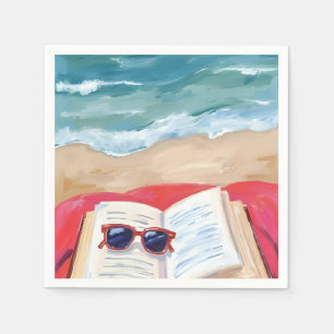 Serviette En Papier Lecture sur la plage Peinture aquarelle des vagu