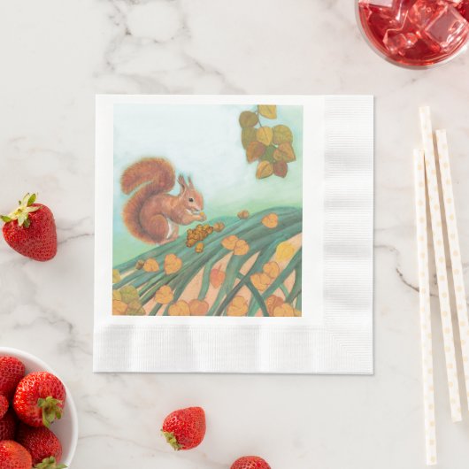Serviette En Papier L'écureuil mignon mange une illustration de noiset (En situation)