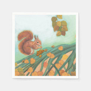 Serviette En Papier L'écureuil mignon mange une illustration de noiset