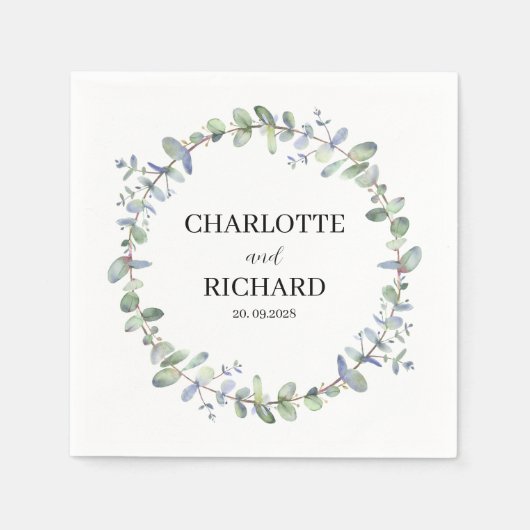 Serviette En Papier légende Eucalyptus Wreath Mariage personnalisé (Devant)