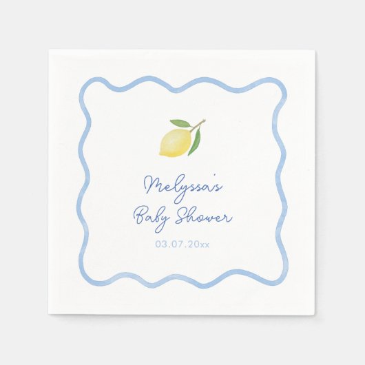 Serviette En Papier Léger Bleu Wavy Frontons Baby shower doux (Devant)
