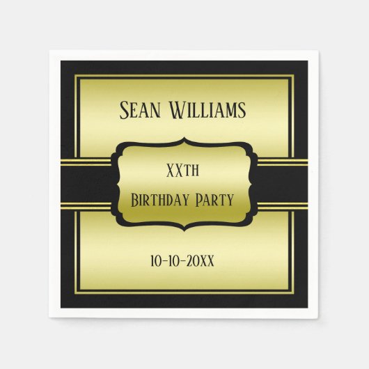 Serviette En Papier L'Elégant Homme's Gold & Black Birthday (Devant)