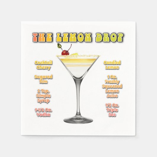 Serviette En Papier LEMON DROP MARTINI Cocktail Recette Art (Devant)