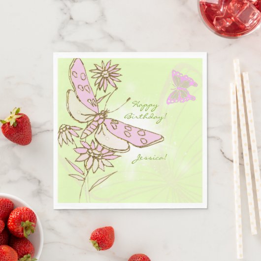 Serviette En Papier Lemon Lime Pink Butterfly (En situation)