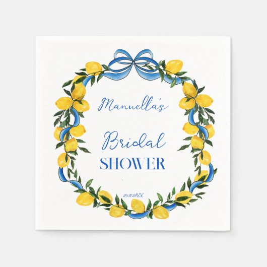 Serviette En Papier Lémons bleu ruban nuptiale douche monogrammée (Devant)