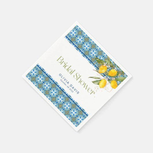 Serviette En Papier Lemons Mediterranean Tiles Fête de Mariage (Coin)