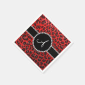 Serviette En Papier Léopard à parties scintillant rouge de monogramme (Coin)