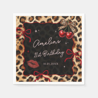 Serviette En Papier Leopard Cheetah Cherry Birthday Party Napkins