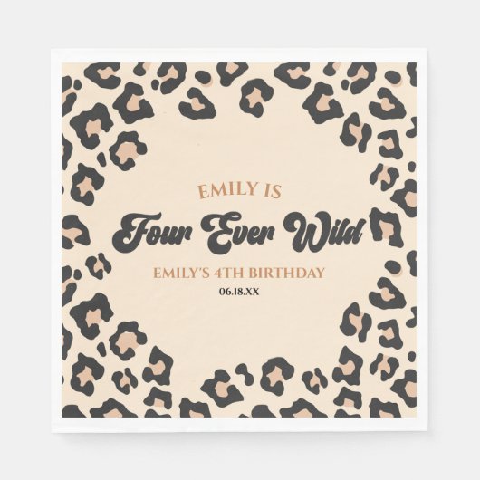 Serviette En Papier Leopard Cheetah Four Ever Wild 4ème anniversaire (Devant)