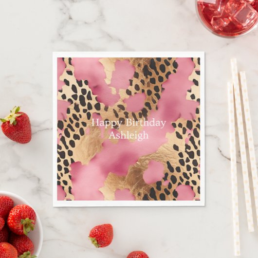 Serviette En Papier Léopard doré rose (En situation)