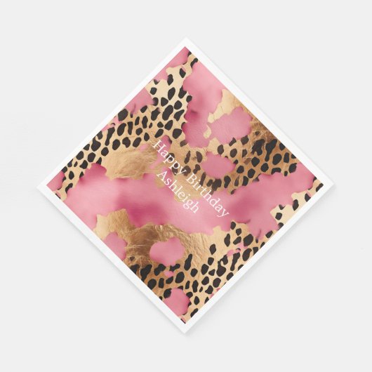 Serviette En Papier Léopard doré rose (Coin)