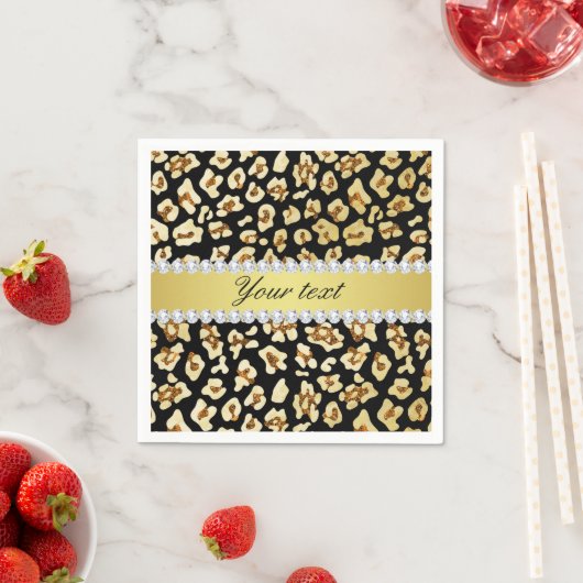 Serviette En Papier Leopard Faux Gold Parties scintillant et Foil Blac (En situation)