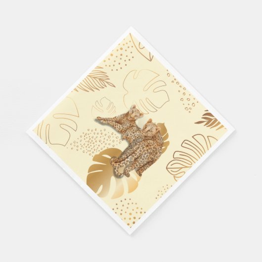 Serviette En Papier Léopard feuille d'or jaune (Coin)
